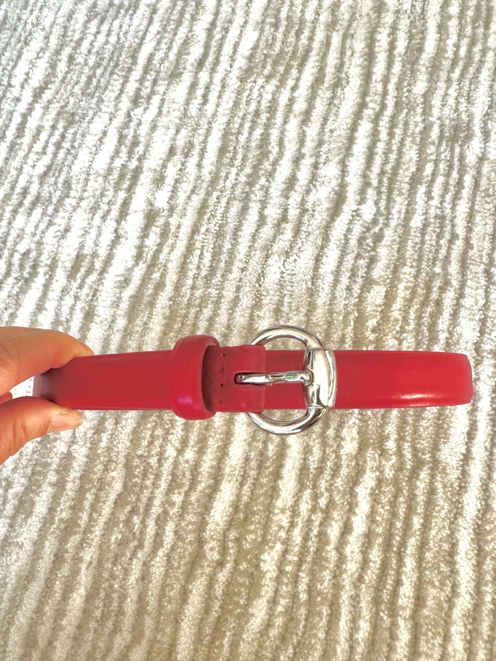 Banana Republic Red Skinny Genuine Leather Belt Silver Circle Buckle Size XS